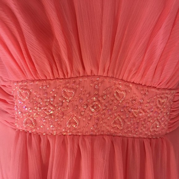 David's Bridal Strapless Beaded Bridesmaid Dress Style F14865 Size 4 Coral Reef - Picture 6 of 9